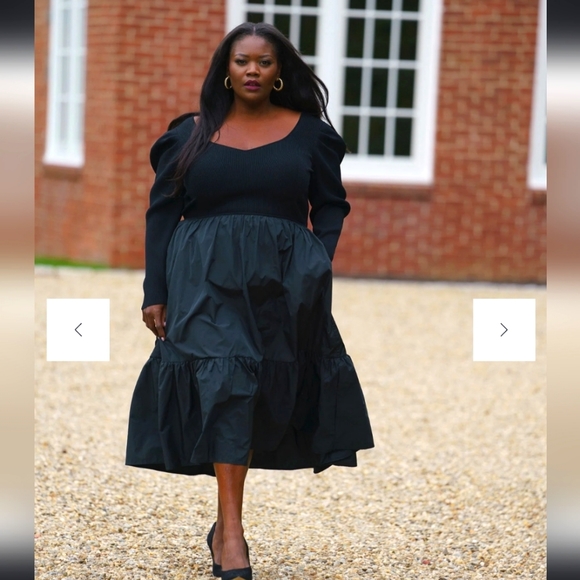 Tanya Taylor Eleanora Black Taffeta Puff Sleeve Midi Dress 3X - Picture 2 of 8